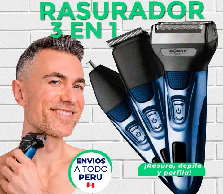 MÁQUINA AFEITADORA Y RASURADORA 3 EN 1 SONAR RECARGABLE